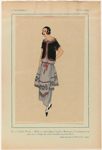 Très Parisien, 1923, No. 6: 8. GIRL. - Robe en voile Algéria..., anonymous, 1923 Canvas Print