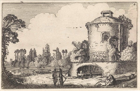 Landschap met een ronde toren, Jan van de Velde (II), 1616 Canvas Print