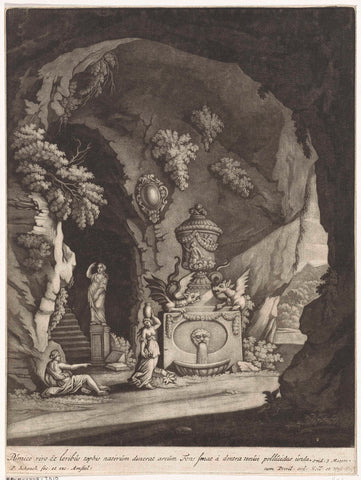 Nymphs in a cave, Pieter Schenk (I), 1670 - 1713 Canvas Print