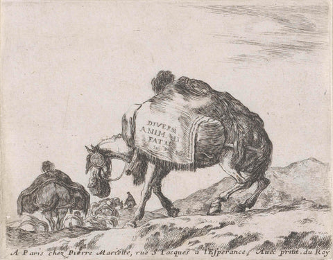 Title print with a heavily packed mule, Stefano della Bella, 1620 - 1664 Canvas Print