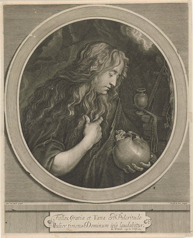 Mary Magdalene with skull, Arnold de Jode, 1666 - 1667 Canvas Print