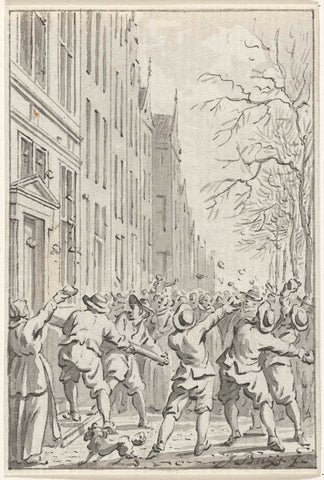 Looting of the house of Rem Egbertsz Bisschop (Episcopius) on the Singel in Amsterdam, 1617, Jacobus Buys, 1780 - 1795 Canvas Print