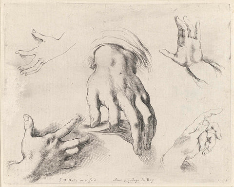 Five Hands, Stefano della Bella, 1620 - 1664 Canvas Print