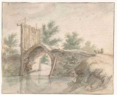 Stone bridge with a wooden fence, Abraham Bloemaert, 1571 - 1651 Canvas Print