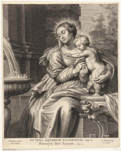 Mary with child at a fountain, Schelte Adamsz. Bolswert, 1596 – 1659 Canvas Print