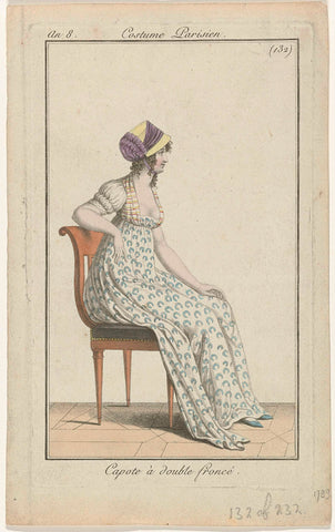 Journal des Dames et des Modes, Costume Parisien, 24 July 1800, An 8, (132) of (232) : Capote à double froncé, anonymous, 1800 Canvas Print