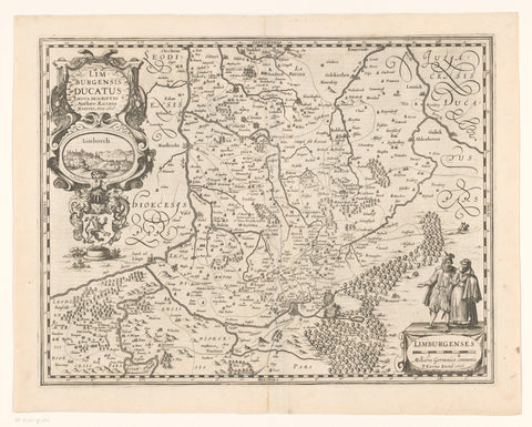 Map of the Duchy of Limburg with a view of the city of Limburg, anonymous, 1617 - 1622 Canvas Print