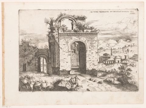 Landscape with the Baths of Diocletian in Rome, Giovanni Battista Pittoni (I), 1561 Canvas Print