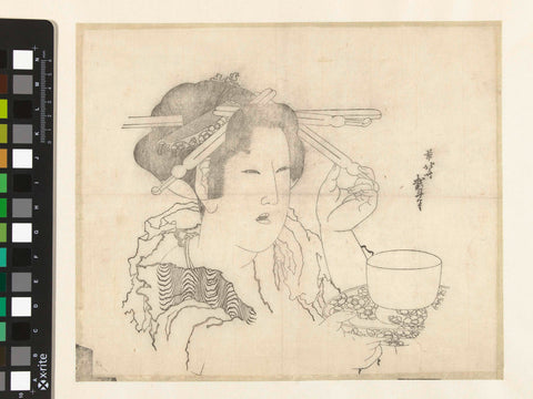 Woman with Teacup, Katsushika Hokusai, 1815 - 1820 Canvas Print