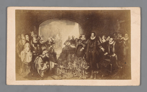 Photo reproduction of an engraving by William I selling his valuables in 1569, anonymous, 1850 - 1900 Canvas Print