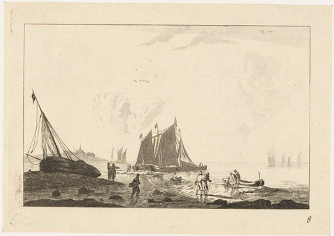 Beach with a sailing ship drawn on the sand, anonymous, 1700 - 1799 Canvas Print