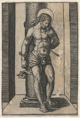 Saint Sebastian tied to column with arrow in body, Marcantonio Raimondi, 1500 - 1527 Canvas Print