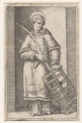 Saint Lawrence as deacon with lattice standing in niche, Marcantonio Raimondi, 1500 - 1575 Canvas Print