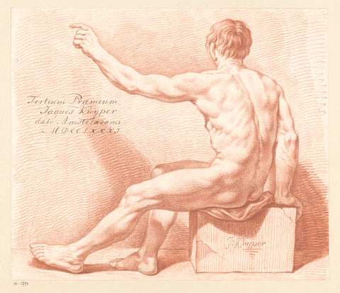 Seated male nude, seen on the back (3rd prize 1781), Jacques Kuyper, 1781 Canvas Print