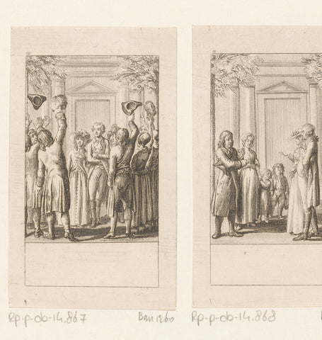 Walstein and Caroline applauded by the servants, Daniel Nikolaus Chodowiecki, 1786 Canvas Print