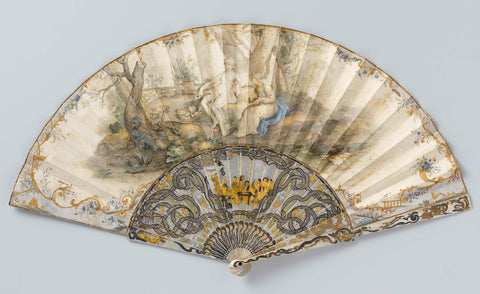 Folding range with leaf on which in watercolor Vertumnus & Pomona, on a carved and leaf silver and - gold frame with mother of pearl, anonymous, c. 1750 Canvas Print