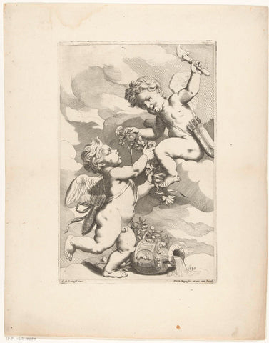 Twee putti met een bloemguirlande, Pieter van den Berge, 1695 Canvas Print