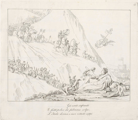 Napoleon and its army pull over a mountain, in the foreground the female personification of Italy, Teodoro Matteini, 1808 Canvas Print