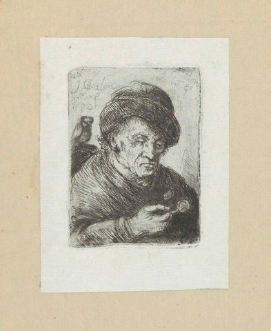 Old man with glasses and owl, Jan Chalon, 1802 Canvas Print