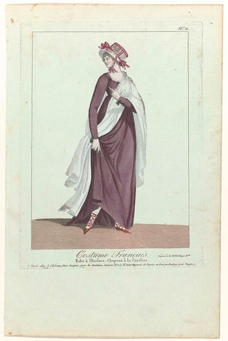 Costume Français, then Nouveau Costume Parisien 1799-1810, No. 21: Robe à l'Esclav (...), anonymous, 1799 - 1810 Canvas Print