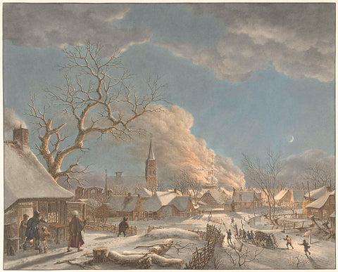 Winter, night and fire, Jacob Cats (1741-1799), 1797 Canvas Print