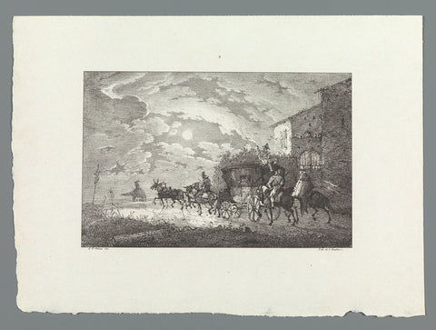 Carriage pulled by four mules: night scene, Johann Georg Schinz, 1822 Canvas Print