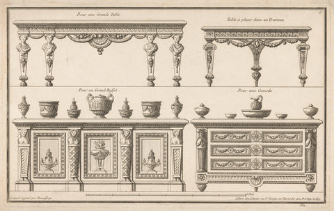 Tables, buffet cabinet and chest of drawers, Jean François de Neufforge, 1767 Canvas Print