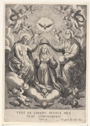 Coronation of Maria with angel shears, Johann Sadeler (I), 1593 - 1600 Canvas Print