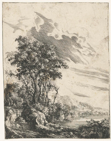 River landscape with a man and a goat, Gilles Neyts, 1643 - 1681 Canvas Print