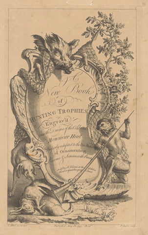 Cartouche with ape and hunting booty, Paul Angier, 1757 Canvas Print