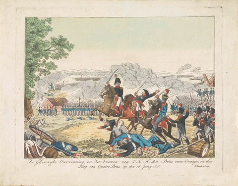 Prince of Orange is wounded at the Battle of Waterloo, 1815, anonymous, 1815 - 1850 Canvas Print