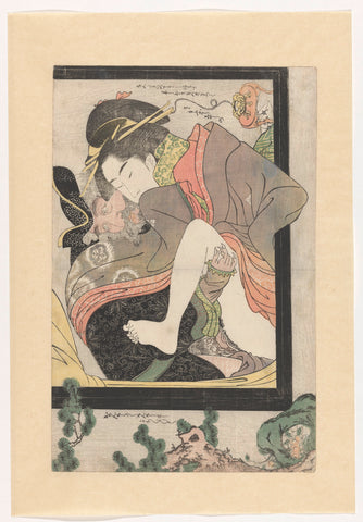 Hollander with a Japanese courtesan, Chokosai Eishô (attributed to), 1802 Canvas Print