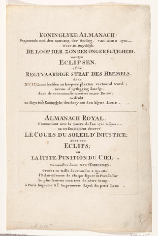 Title print for the Royal Almanach of 1701, anonymous, 1706 Canvas Print