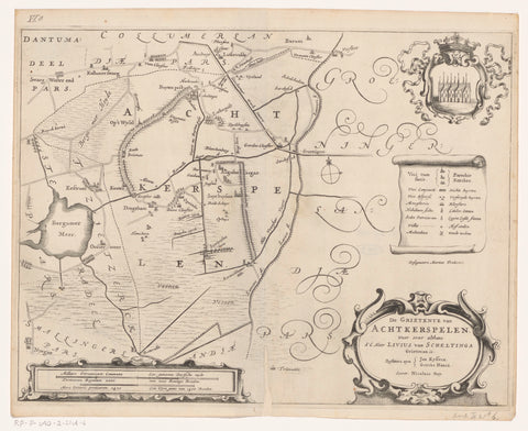 Map of the grietenij Achtkarspelen, Jacob van Meurs (possibly), 1664 Canvas Print