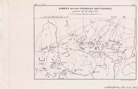 Map of the positions of the armies at the Battle of Fleurus, June 1794, anonymous, Hilmar Johannes Backer, 1834 - 1835 Canvas Print