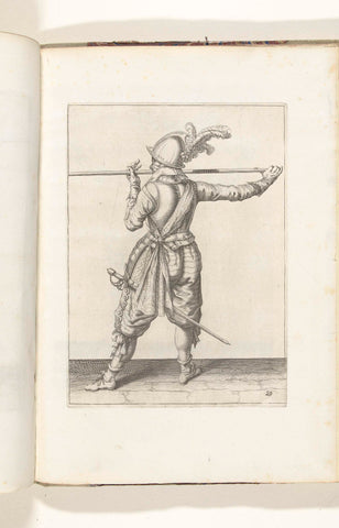 Soldaat, op de rug gezien, die zijn spies met beide handen horizontaal op neushoogte draagt, zijn rechterhand bij de voet van het wapen, zijn gezicht naar links gewend (nr. 29), ca. 1600, Jacob de Gheyn (II) (workshop of), 1608 Canvas Print