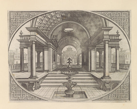 Open hall with tunnel vault and fountain in the foreground, Johannes or Lucas van Doetechum, after 1601 Canvas Print