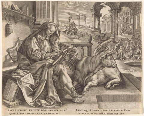 Evangelist Lucas, Johannes Wierix, 1559 - 1584 Canvas Print