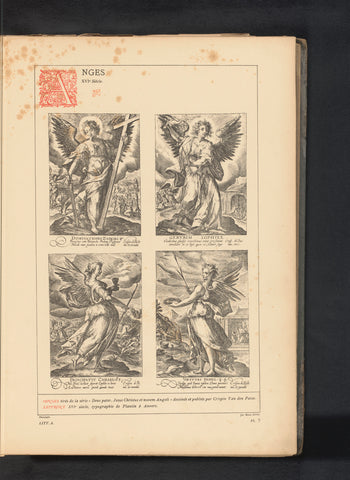 Reproduction of four prints of angels by Crispijn van de Passe, anonymous, c. 1875 - in or before 1880 Canvas Print