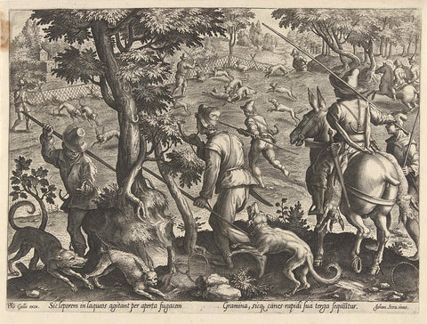 Hunt for hares, Philips Galle, 1578 Canvas Print