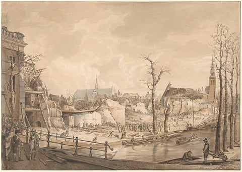 Ruins on the north side of the Steenschuur after the Gunpowder Disaster in Leiden, 12 January 1807, Pieter Gerardus van Os, 1807 Canvas Print