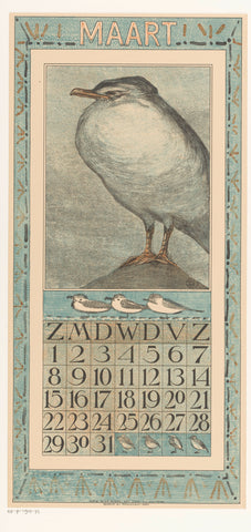 Calendar sheet march with herring gull, Theo van Hoytema, 1907 Canvas Print