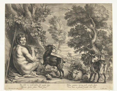 Pan as a shepherd with flock of sheep and goats, Schelte Adamsz. Bolswert, 1596 – 1659 Canvas Print