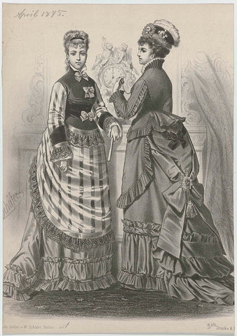 Two women at a clock, April 1875, Atelier v. W. Schäfer, Berlin, W. Schäfer, 1875 Canvas Print