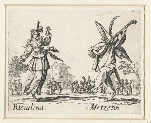 Two street artists as Riciulina and Metzetin, Jacques Callot, 1621 - 1622 Canvas Print