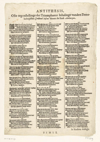 Gedicht tegen de komst van de Kardinaal Infant Ferdinand, 1635, Jacob van der Does (1618-....), 1635 Canvas Print