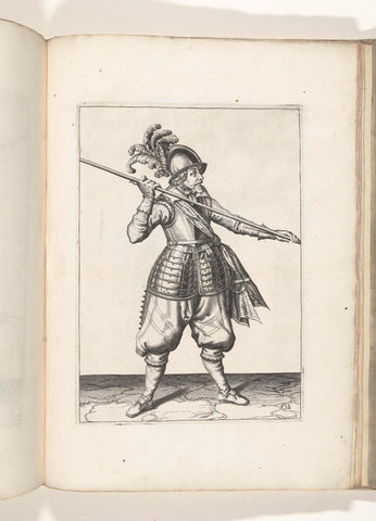 Soldier who carries his skewer with both hands far apart above his right shoulder, the tip diagonally facing the ground (no. 12), ca. 1600, Jacob de Gheyn (II) (workshop or), 1597 - 1607 Canvas Print