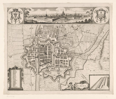 Map of and view of Elblag, anonymous, 1657 - 1728 Canvas Print