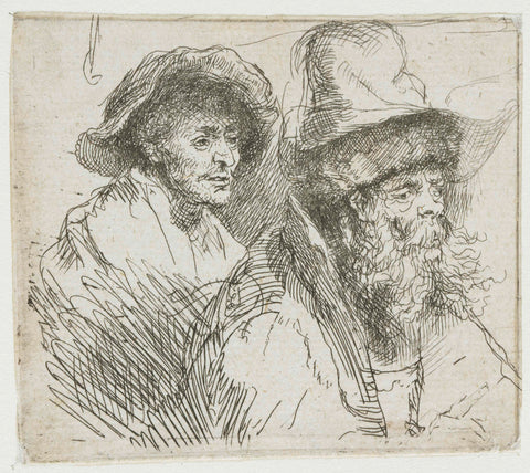 Sheet of studies, with a woman lying ill in bed: busts of two male figures, Rembrandt van Rijn, c. 1639 Canvas Print