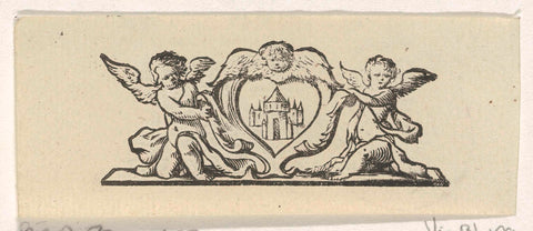 Vignette with a heart shape and a castle, two putti and a cherub, Dirck de Bray, 1635 - 1694 Canvas Print